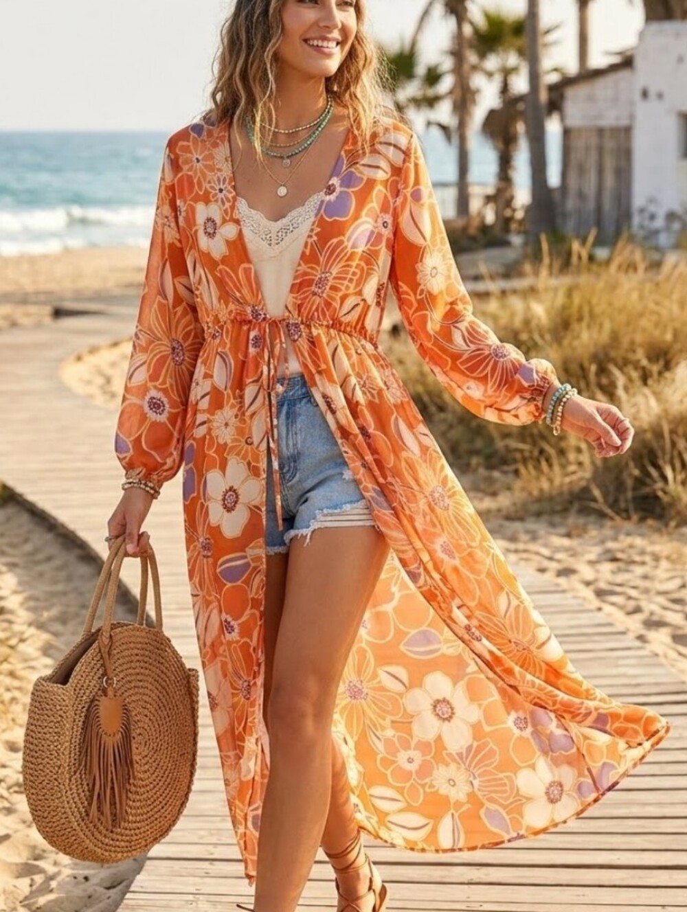 Liberty Love Orange Floral V-Neck Lightweght Kimono Size XXL NWT
